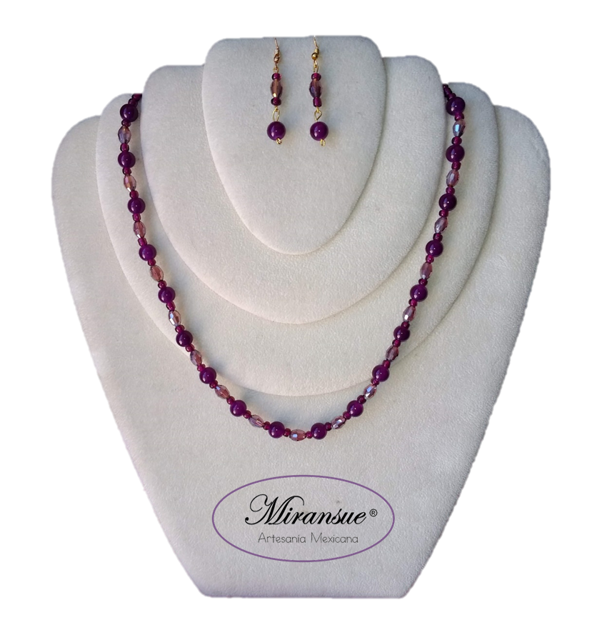 Collar largo y aretes de concha tornaso, perla jaspeada y blanca . - Image 2