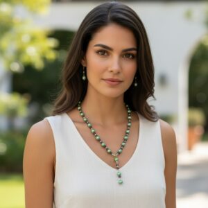 Collar verde y uva con caída, elegante y sofisticado