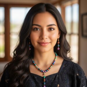 Elegante juego de collar y aretes multicolor con caída
